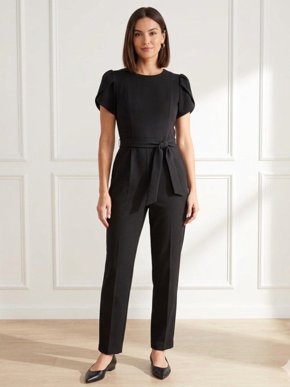 Calvin Klein Black Flutter Sleeve Belted Jumpsuit - Size 8
